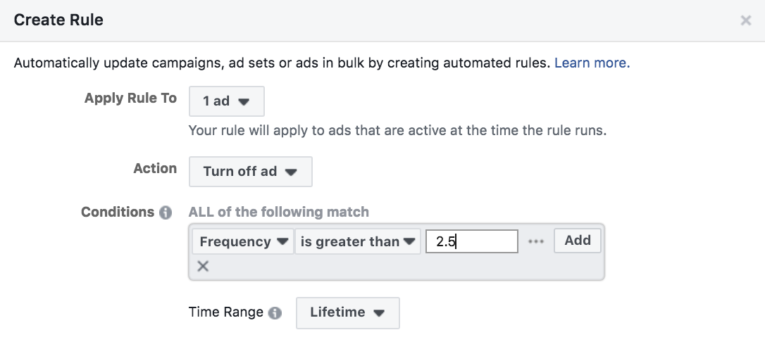 Facebook automated rules pause ads with high frequency